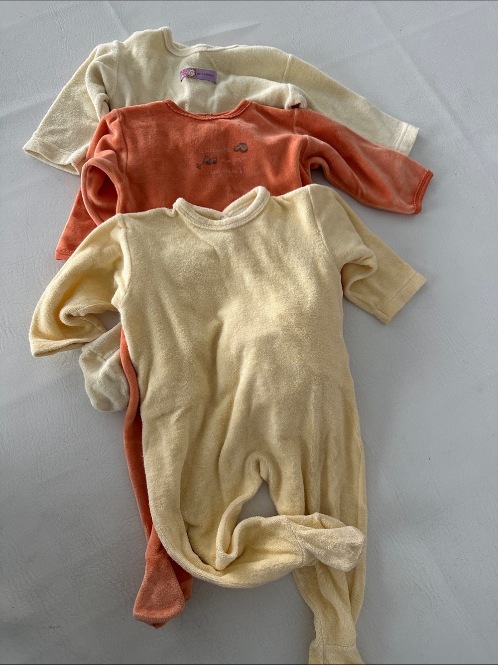 Petit Bateau footies 12m 74cm orange velour yellow terry
